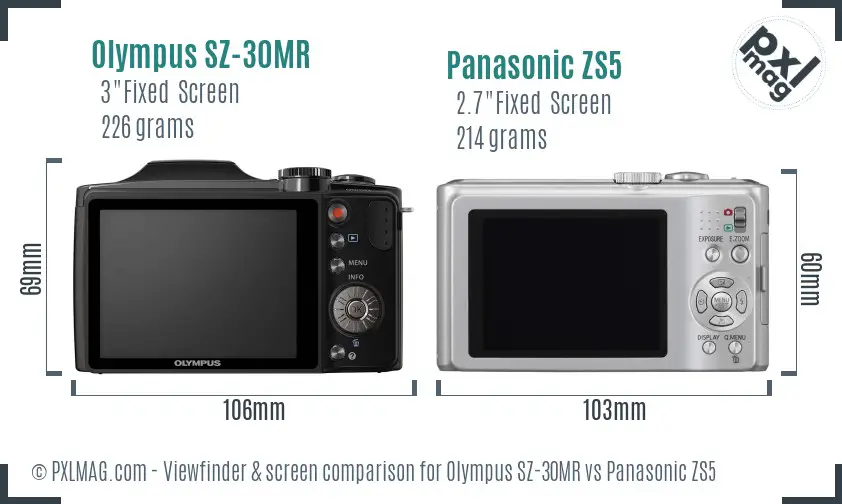 Olympus SZ-30MR vs Panasonic ZS5 Screen and Viewfinder comparison