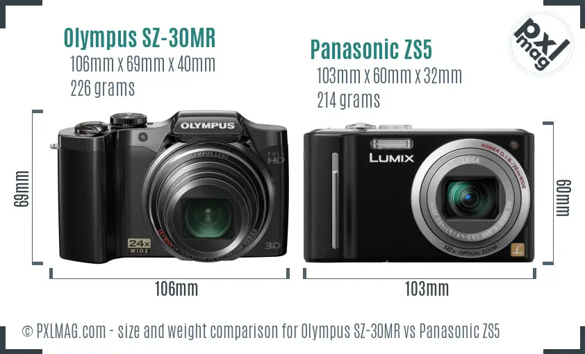 Olympus SZ-30MR vs Panasonic ZS5 size comparison