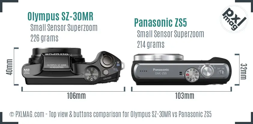Olympus SZ-30MR vs Panasonic ZS5 top view buttons comparison