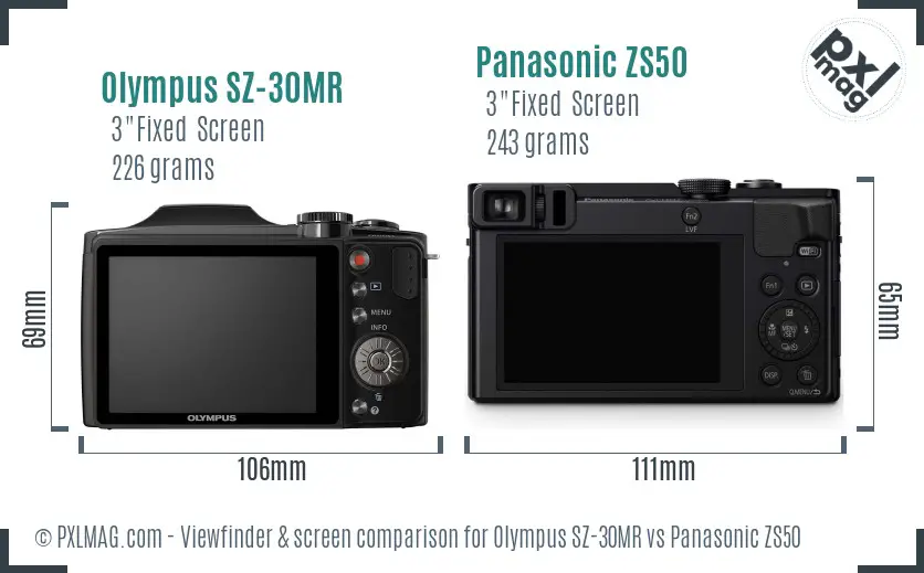 Olympus SZ-30MR vs Panasonic ZS50 Screen and Viewfinder comparison
