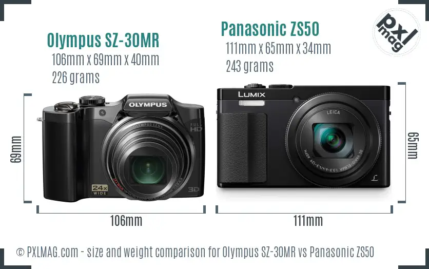 Olympus SZ-30MR vs Panasonic ZS50 size comparison