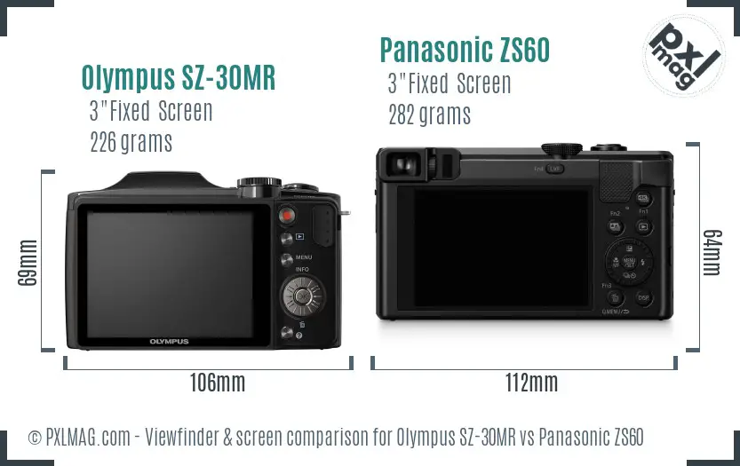 Olympus SZ-30MR vs Panasonic ZS60 Screen and Viewfinder comparison