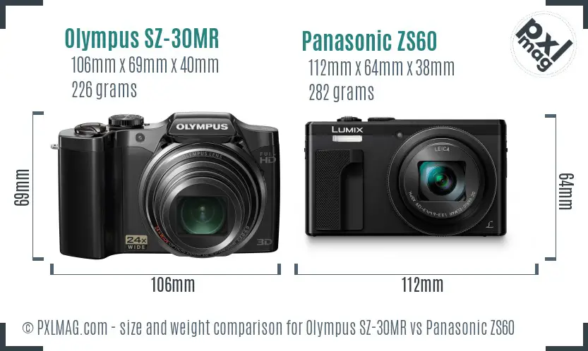 Olympus SZ-30MR vs Panasonic ZS60 size comparison