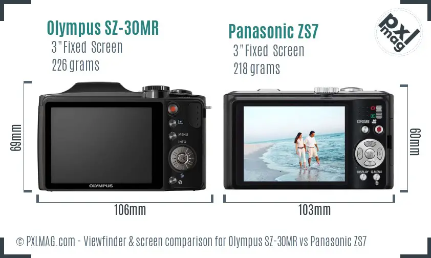 Olympus SZ-30MR vs Panasonic ZS7 Screen and Viewfinder comparison
