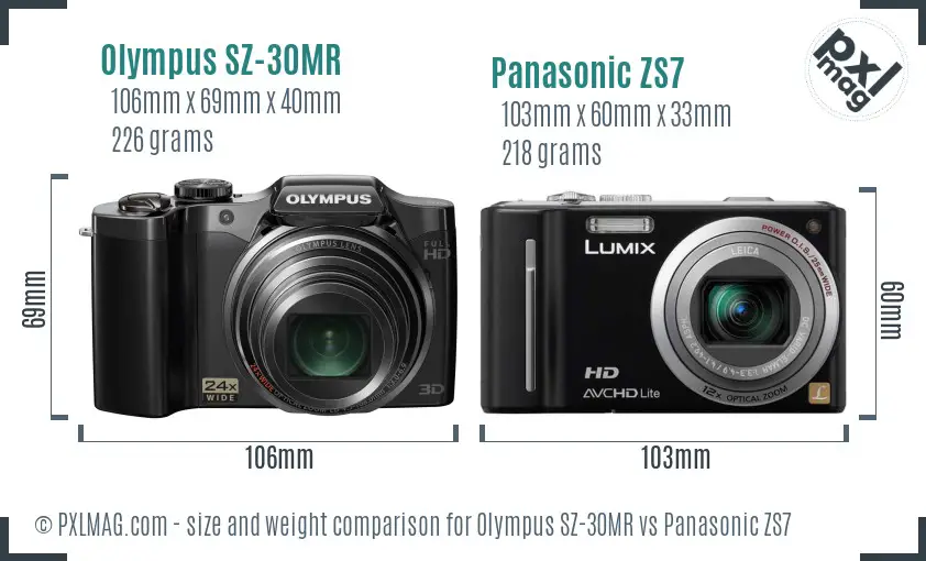 Olympus SZ-30MR vs Panasonic ZS7 size comparison