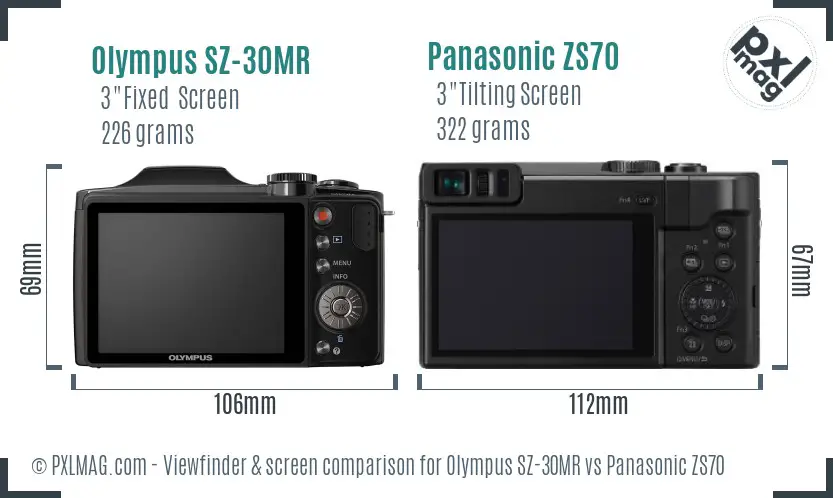 Olympus SZ-30MR vs Panasonic ZS70 Screen and Viewfinder comparison