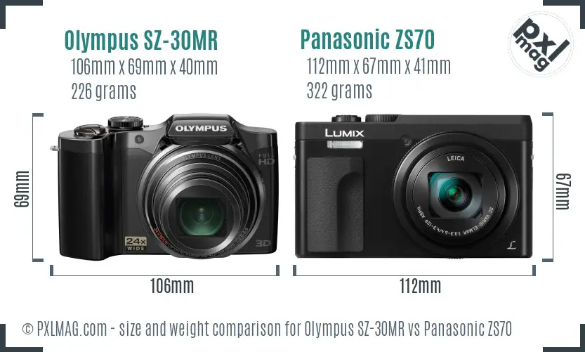 Olympus SZ-30MR vs Panasonic ZS70 size comparison
