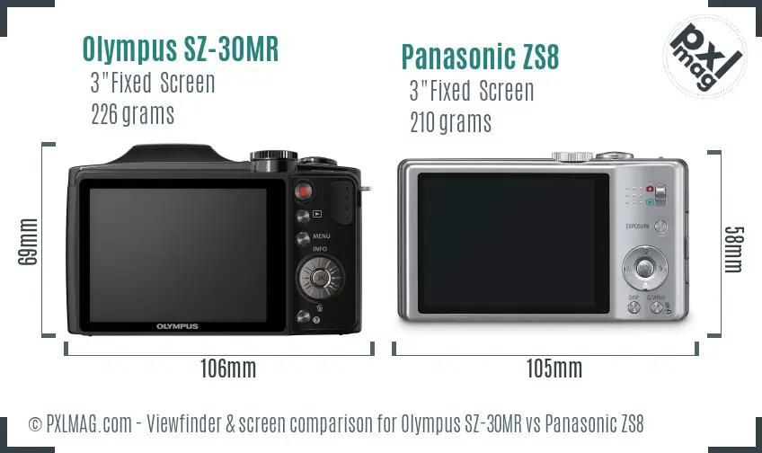Olympus SZ-30MR vs Panasonic ZS8 Screen and Viewfinder comparison