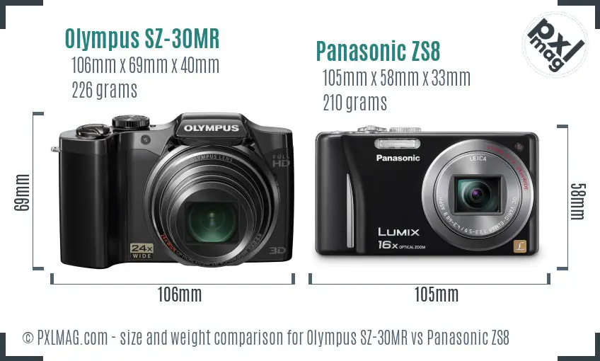 Olympus SZ-30MR vs Panasonic ZS8 size comparison
