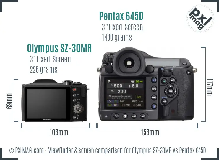 Olympus SZ-30MR vs Pentax 645D Screen and Viewfinder comparison