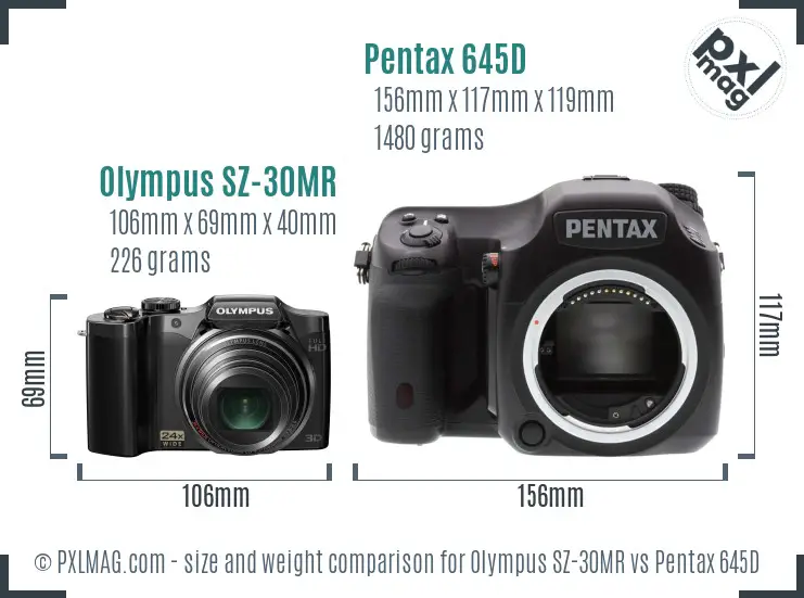 Olympus SZ-30MR vs Pentax 645D size comparison