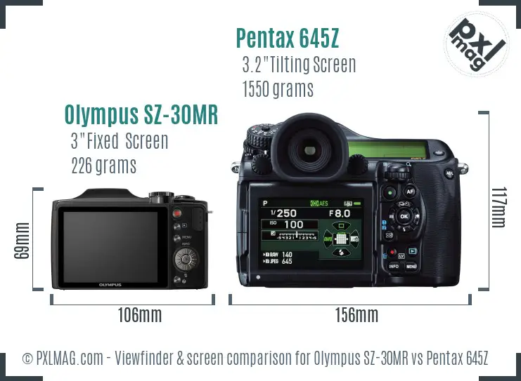 Olympus SZ-30MR vs Pentax 645Z Screen and Viewfinder comparison