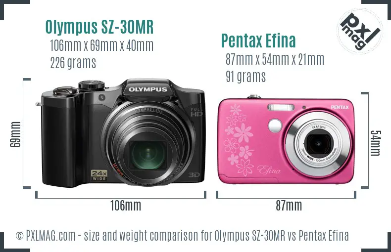 Olympus SZ-30MR vs Pentax Efina size comparison