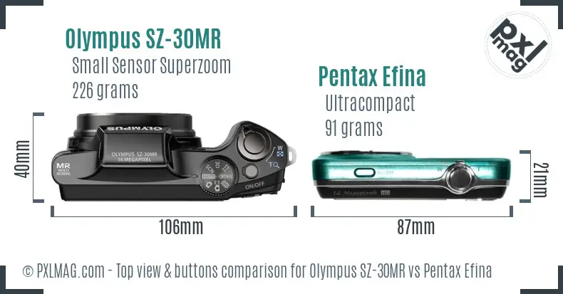 Olympus SZ-30MR vs Pentax Efina top view buttons comparison