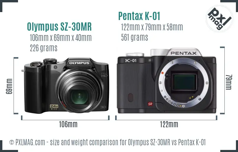 Olympus SZ-30MR vs Pentax K-01 size comparison