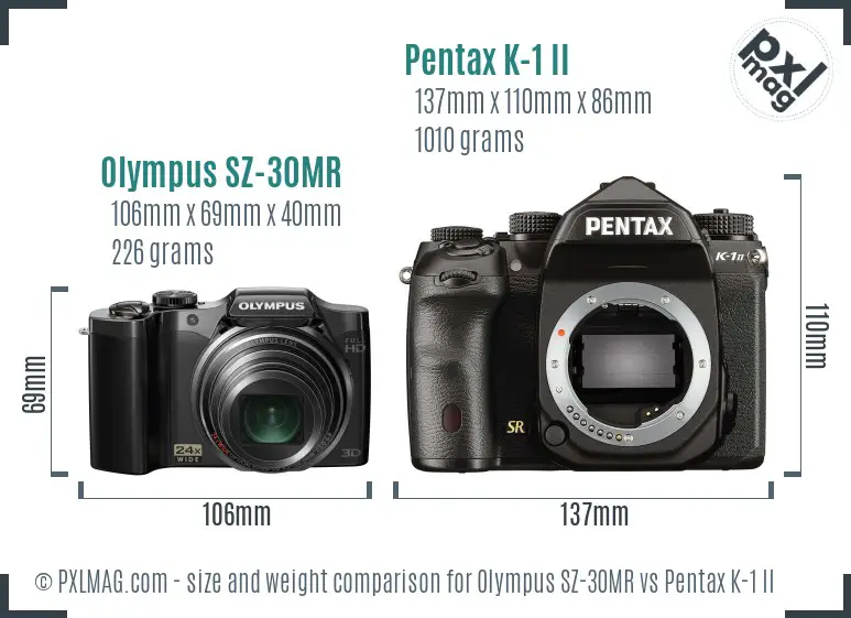 Olympus SZ-30MR vs Pentax K-1 II size comparison