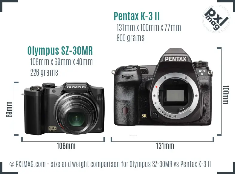 Olympus SZ-30MR vs Pentax K-3 II size comparison