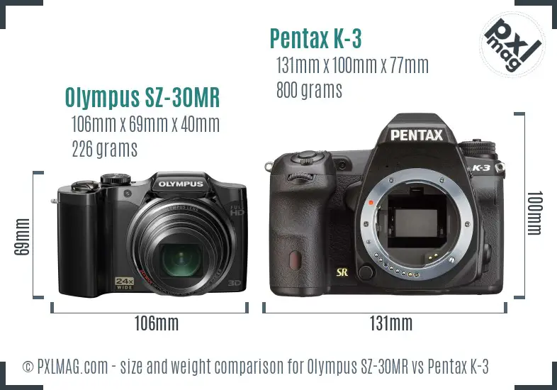 Olympus SZ-30MR vs Pentax K-3 size comparison