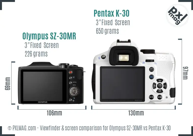 Olympus SZ-30MR vs Pentax K-30 Screen and Viewfinder comparison