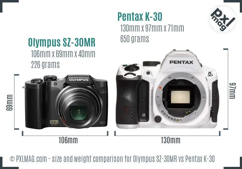 Olympus SZ-30MR vs Pentax K-30 size comparison