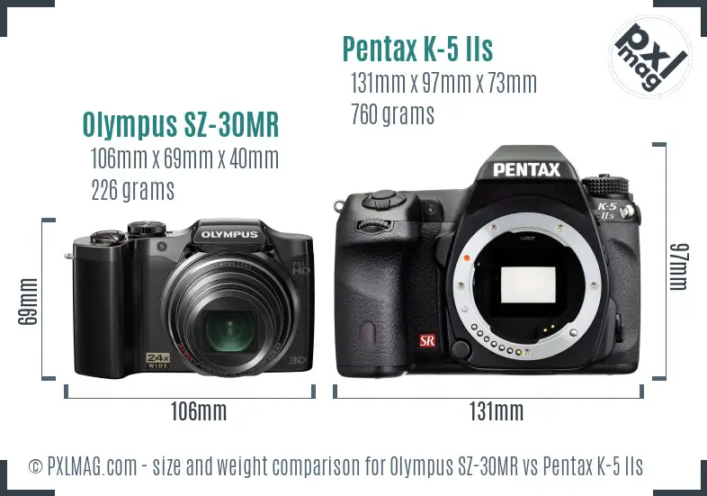 Olympus SZ-30MR vs Pentax K-5 IIs size comparison