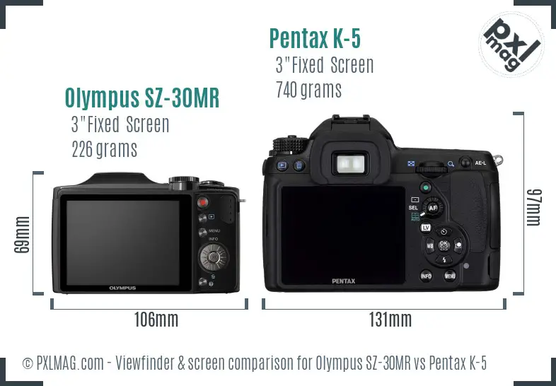 Olympus SZ-30MR vs Pentax K-5 Screen and Viewfinder comparison