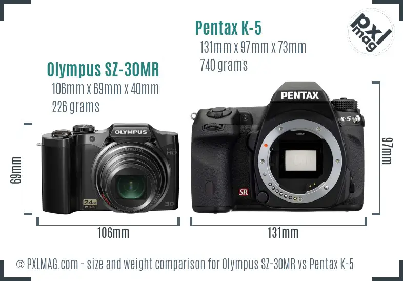 Olympus SZ-30MR vs Pentax K-5 size comparison