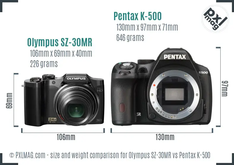 Olympus SZ-30MR vs Pentax K-500 size comparison