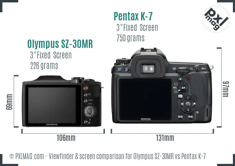 Olympus SZ-30MR vs Pentax K-7 Screen and Viewfinder comparison