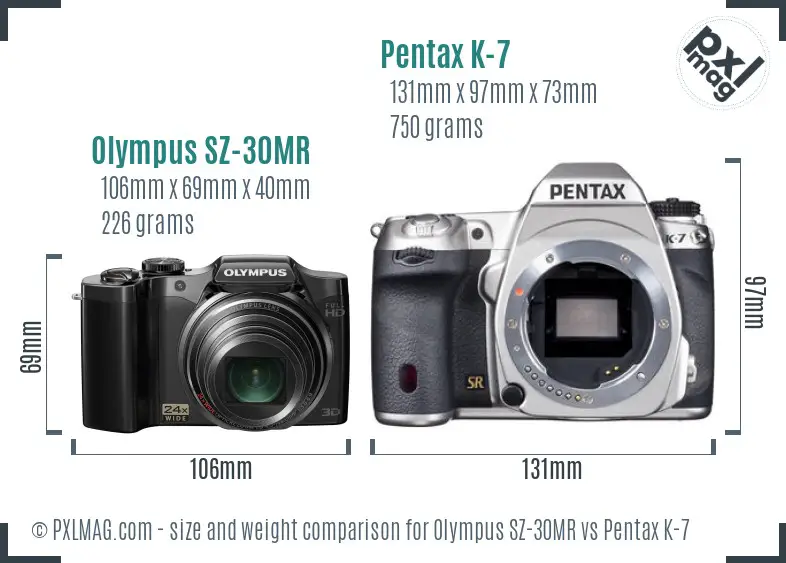 Olympus SZ-30MR vs Pentax K-7 size comparison