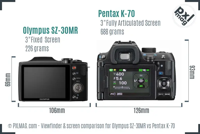 Olympus SZ-30MR vs Pentax K-70 Screen and Viewfinder comparison