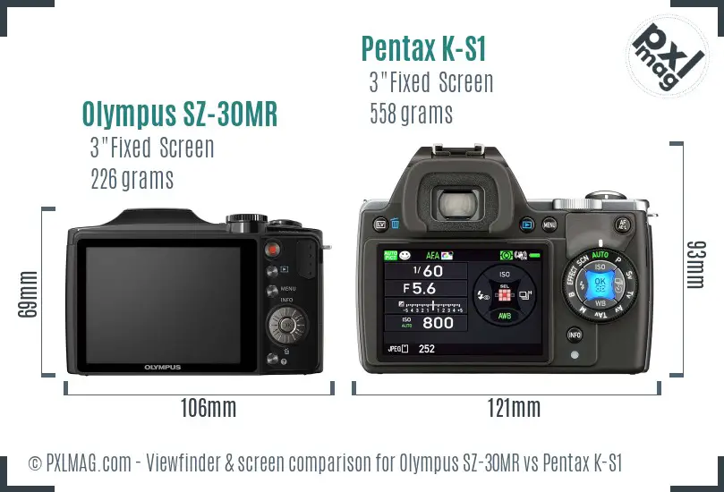 Olympus SZ-30MR vs Pentax K-S1 Screen and Viewfinder comparison