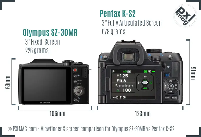 Olympus SZ-30MR vs Pentax K-S2 Screen and Viewfinder comparison