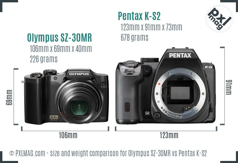 Olympus SZ-30MR vs Pentax K-S2 size comparison