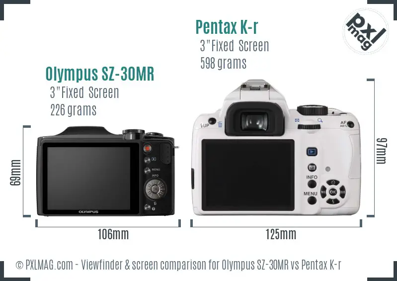 Olympus SZ-30MR vs Pentax K-r Screen and Viewfinder comparison Olympus SZ-30MR vs Pentax K-r Screen and Viewfinder comparison