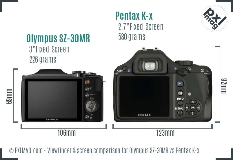 Olympus SZ-30MR vs Pentax K-x Screen and Viewfinder comparison