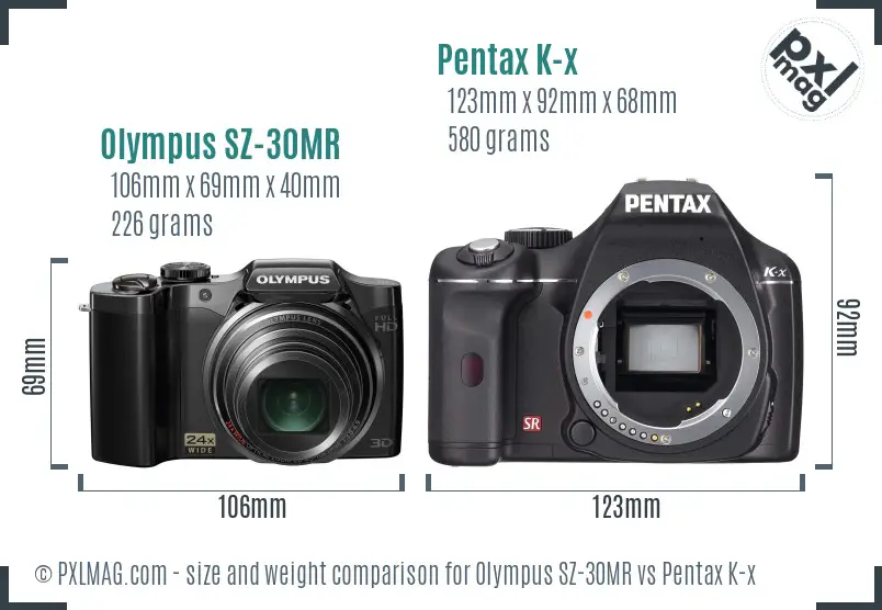 Olympus SZ-30MR vs Pentax K-x size comparison