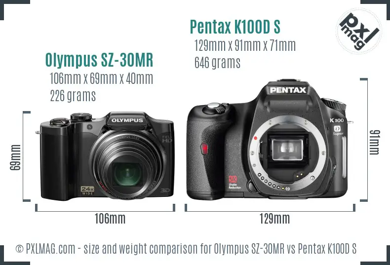 Olympus SZ-30MR vs Pentax K100D S size comparison