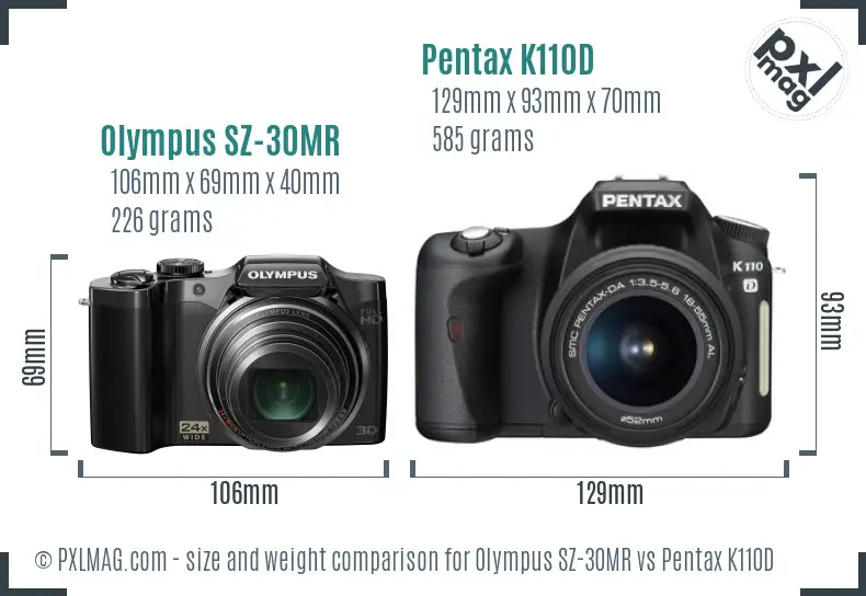 Olympus SZ-30MR vs Pentax K110D size comparison