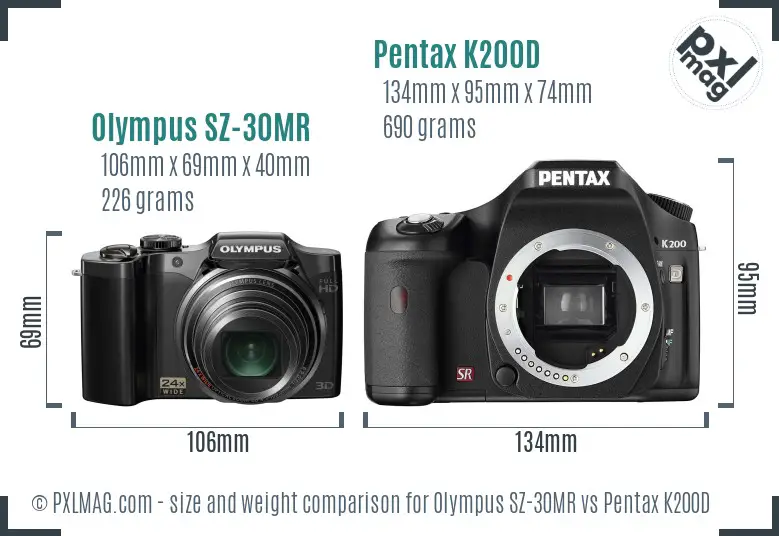Olympus SZ-30MR vs Pentax K200D size comparison Olympus SZ-30MR vs Pentax K200D size comparison