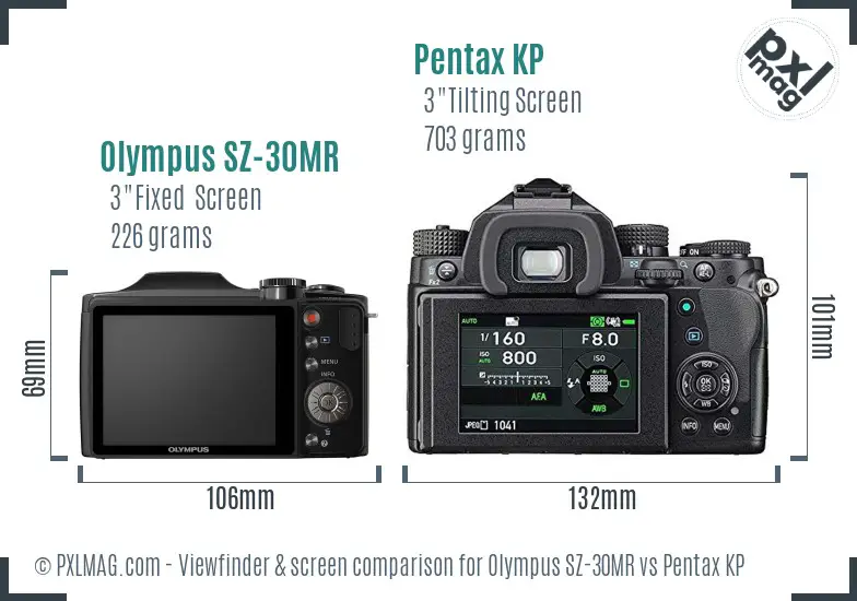 Olympus SZ-30MR vs Pentax KP Screen and Viewfinder comparison