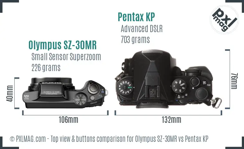 Olympus SZ-30MR vs Pentax KP top view buttons comparison