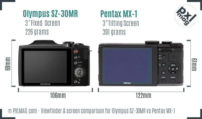 Olympus SZ-30MR vs Pentax MX-1 Screen and Viewfinder comparison