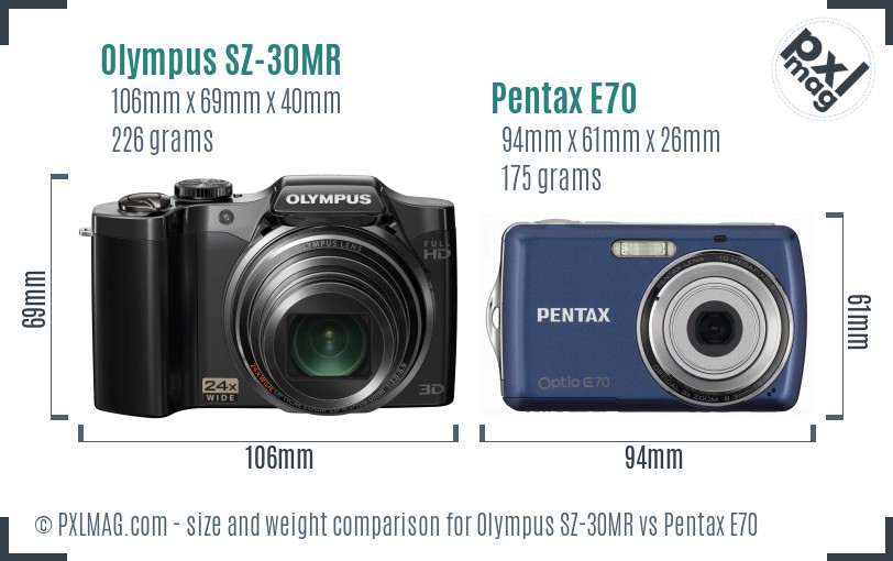 Olympus SZ-30MR vs Pentax E70 size comparison