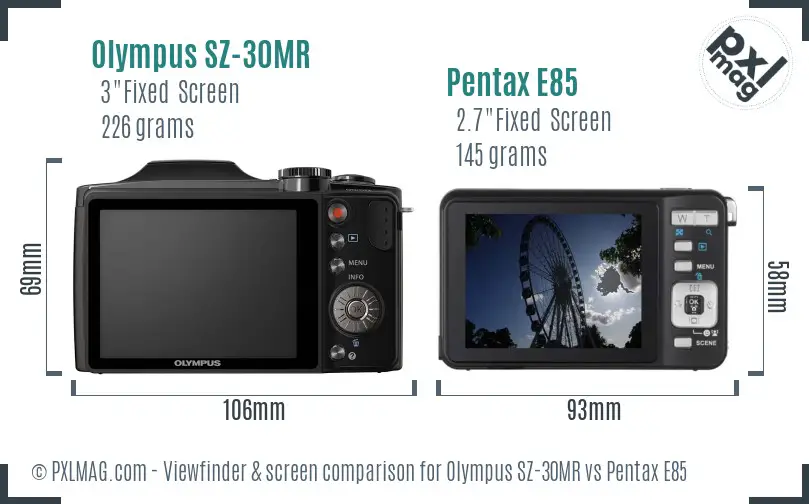 Olympus SZ-30MR vs Pentax E85 Screen and Viewfinder comparison