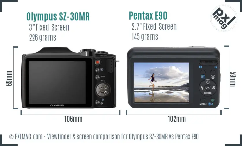 Olympus SZ-30MR vs Pentax E90 Screen and Viewfinder comparison