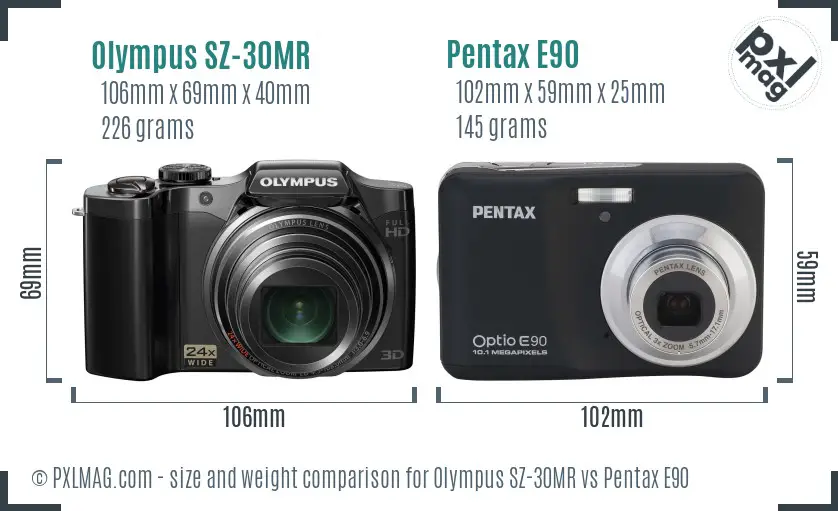 Olympus SZ-30MR vs Pentax E90 size comparison