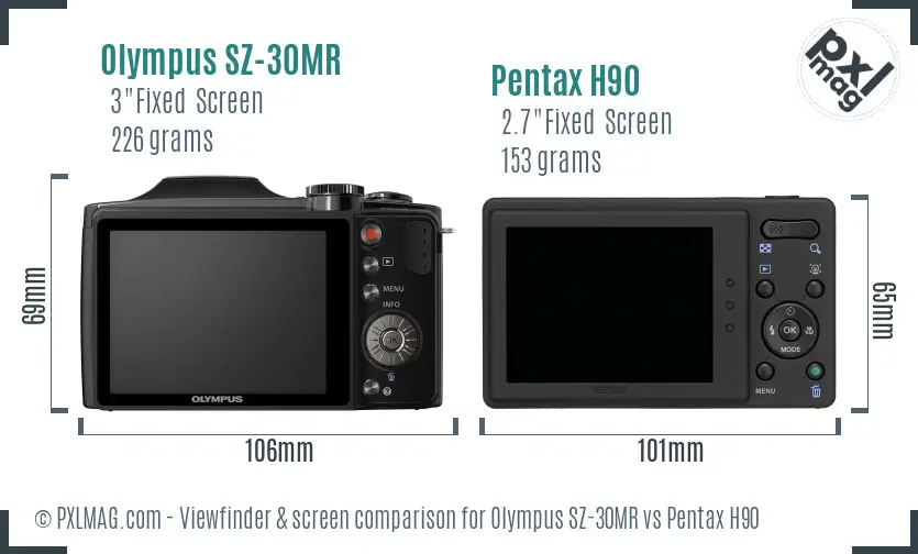 Olympus SZ-30MR vs Pentax H90 Screen and Viewfinder comparison
