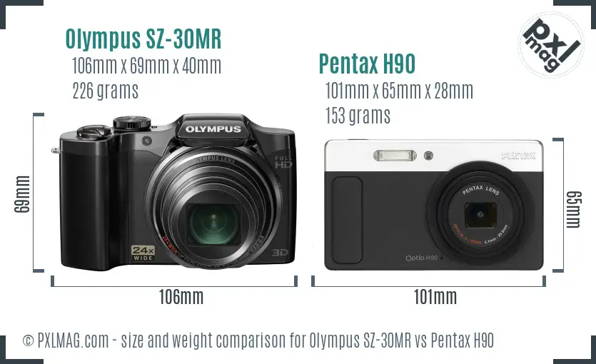Olympus SZ-30MR vs Pentax H90 size comparison