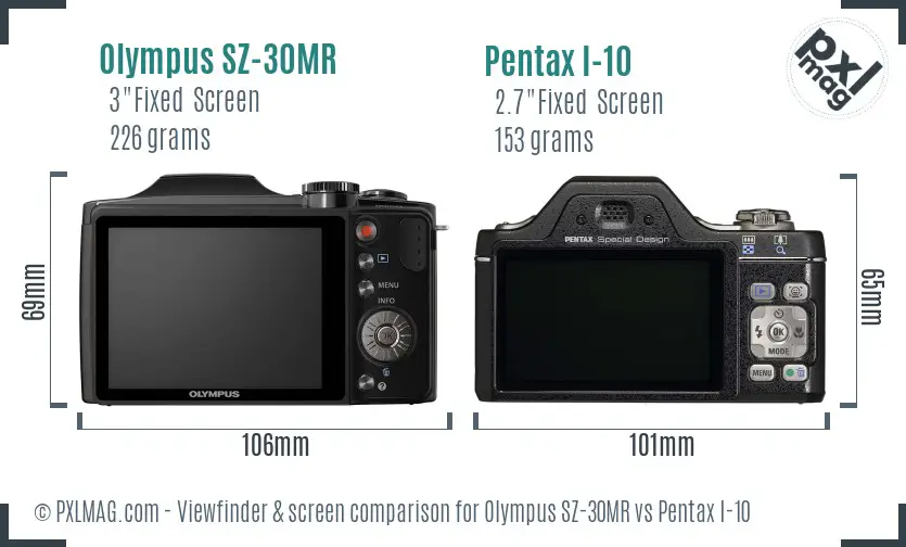 Olympus SZ-30MR vs Pentax I-10 Screen and Viewfinder comparison